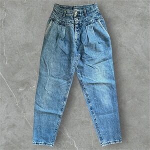 VTG Lee Denim Pants Womens 12 High Waisted Pleated‎ Acid Wash Made USA
